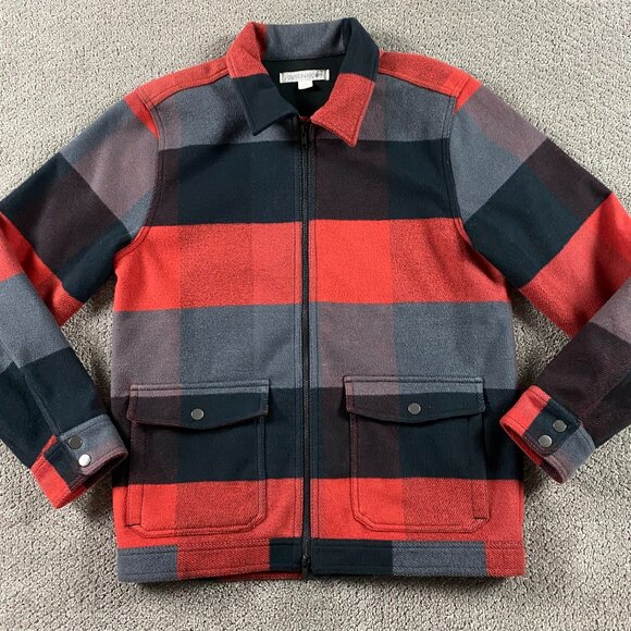 Outerknown Fleece Blanket Shirt Shacket Jacket Men's Small Plaid Red Full Zip - Picture 1 of 13